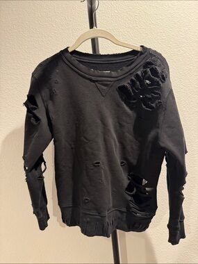 Current/Elliott Black Distressed Crew Sweatshirt